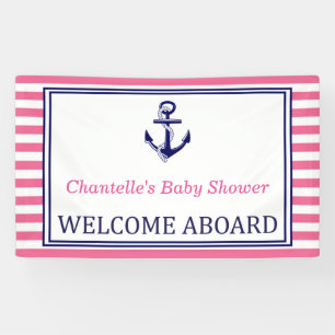 Pink Navy Nautical, Welcome Aboard, Sign - Banner