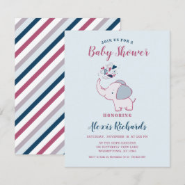 Pink & Navy Niedlich Elephant Themed Baby Dusche Einladung
