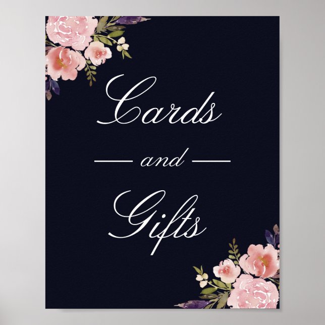 Pink Navy Peonies Cards und Geschenke Hochzeitspos Poster (Vorne)