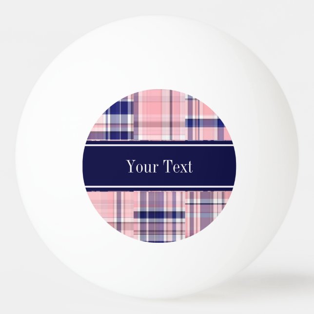 Pink Navy Welpe Patchwork Madras N Monogram Tischtennisball (Vorderseite)