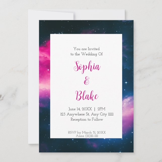 Pink Nebula Traumhochzeit Einladung (Vorderseite)