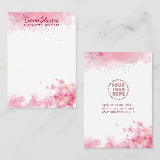 Pink Necklace Ohrringe Abstrakte goldene Grafikkar Visitenkarte (Vorne/Hinten)