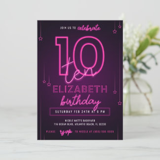 Pink Neon 10. Geburtstagsparty Lass uns glühen Cra Einladung