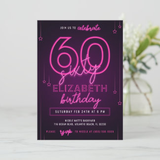 Pink Neon 60. Geburtstagsparty Lass uns glühen Cra Einladung