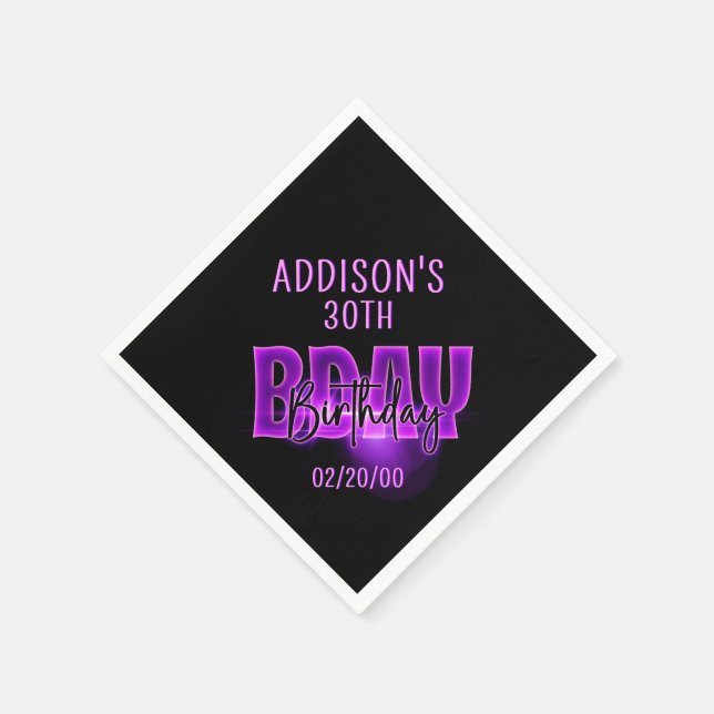 Pink Neon Birthday Serviette (Ecke)