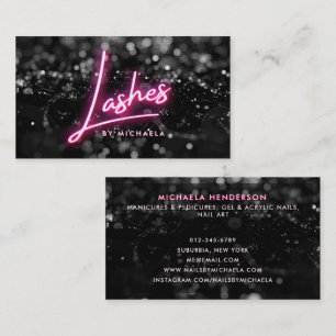 Pink Neon & Black Glitter Wimpernverlängerung Salo Visitenkarte