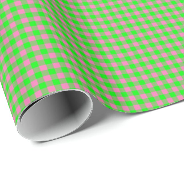 Pink-Neon-Brown-Coll-GINGHAM-10-GIFT-WRAP-PAPIER Geschenkpapier (Rolleneckpunkt)