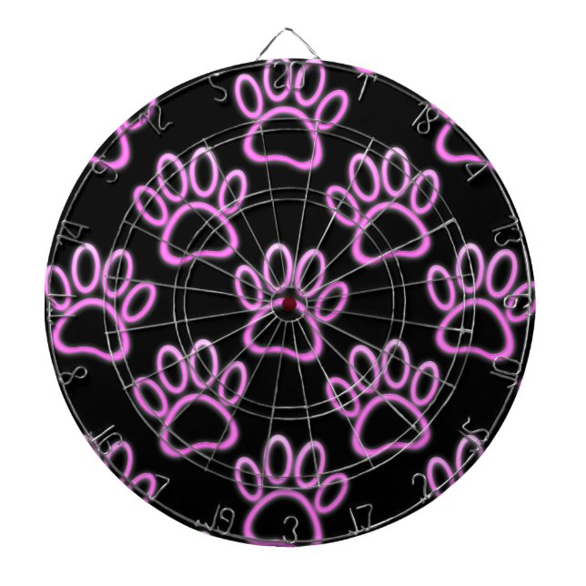 Pink Neon Dog Paw Print Dartscheibe (vorne)