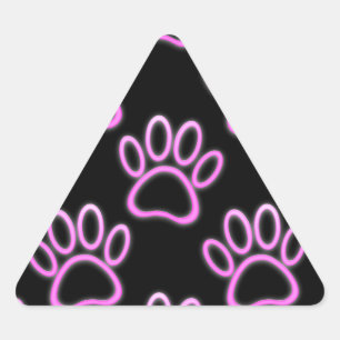 Pink Neon Dog Paw Print Dreieckiger Aufkleber