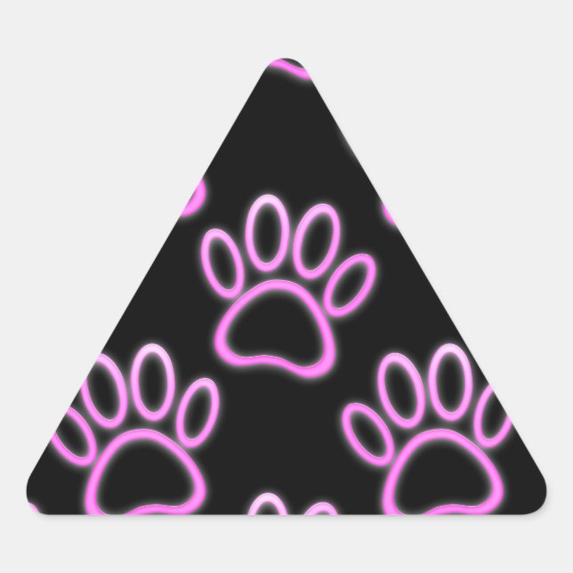 Pink Neon Dog Paw Print Dreieckiger Aufkleber (Vorderseite)
