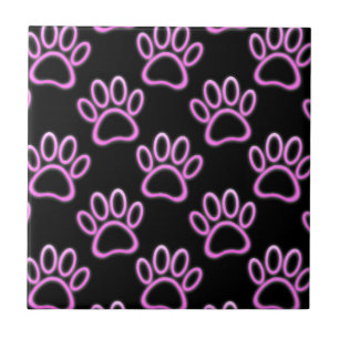 Pink Neon Dog Paw Print Fliese