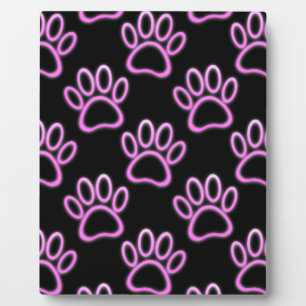 Pink Neon Dog Paw Print Fotoplatte