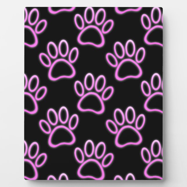 Pink Neon Dog Paw Print Fotoplatte (Vorderseite)