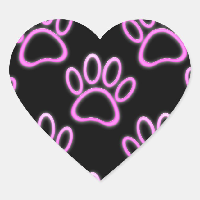 Pink Neon Dog Paw Print Herz-Aufkleber (Vorderseite)