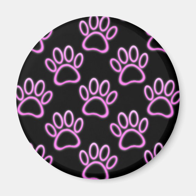 Pink Neon Dog Paw Print Magnet (Vorne)