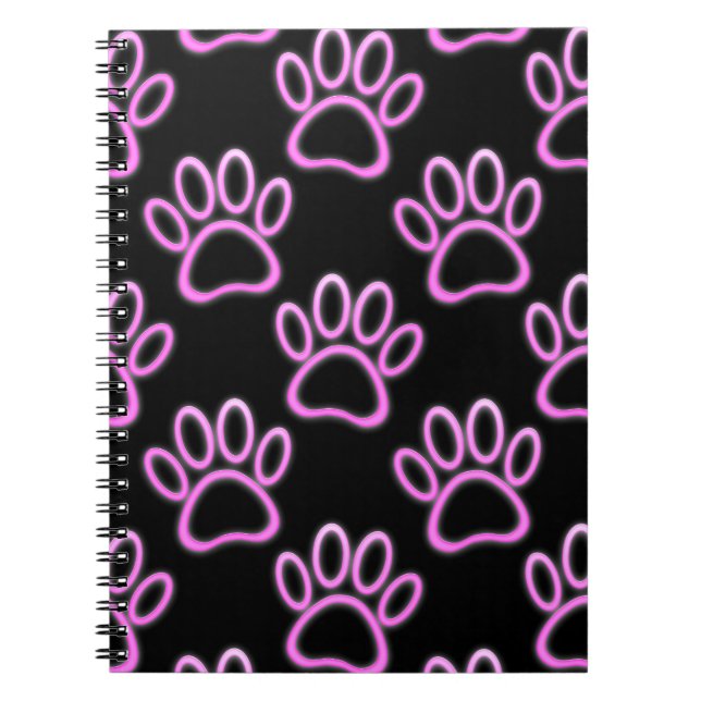 Pink Neon Dog Paw Print Notizblock (Vorderseite)
