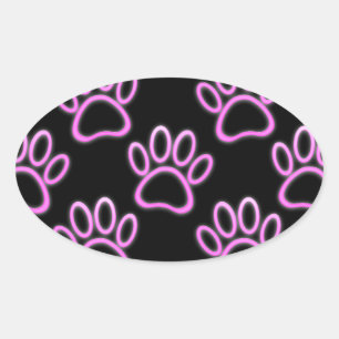 Pink Neon Dog Paw Print Ovaler Aufkleber