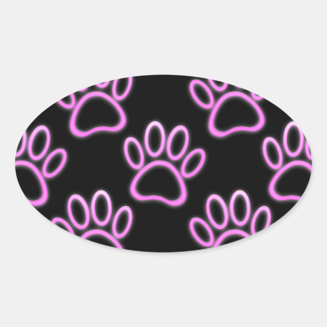 Pink Neon Dog Paw Print Ovaler Aufkleber (Vorderseite)