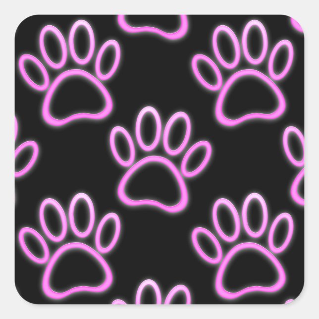 Pink Neon Dog Paw Print Quadratischer Aufkleber (Vorderseite)