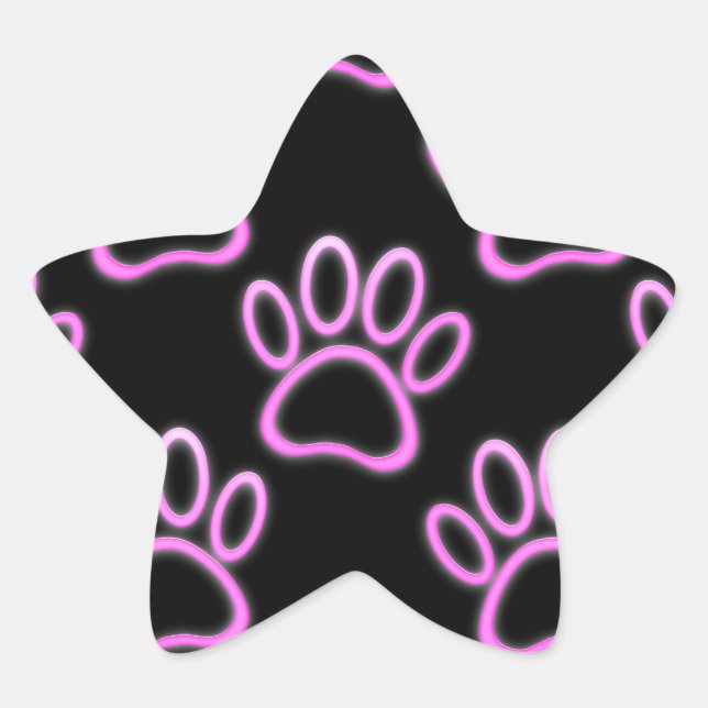 Pink Neon Dog Paw Print Stern-Aufkleber