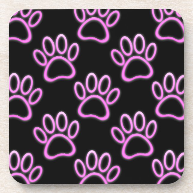 Pink Neon Dog Paw Print Untersetzer (Vorderseite)