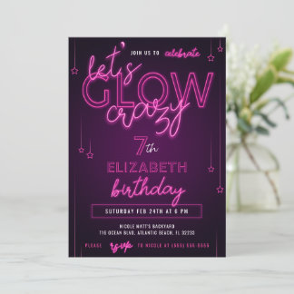Pink Neon Geburtstagsparty Lasst uns verrückt glän Einladung