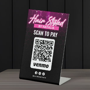 Pink Neon Hair Salon Venmo QR-Code Zahlung scannen Sockelschild