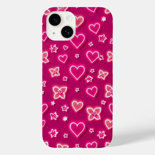 Pink Neon Hearts and Stars iPhone Case (Rückseite)