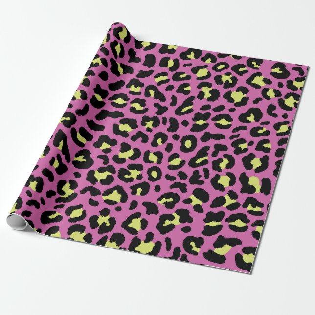 Pink Neon Leopard Papier Geschenkpapier (Ungerollt)