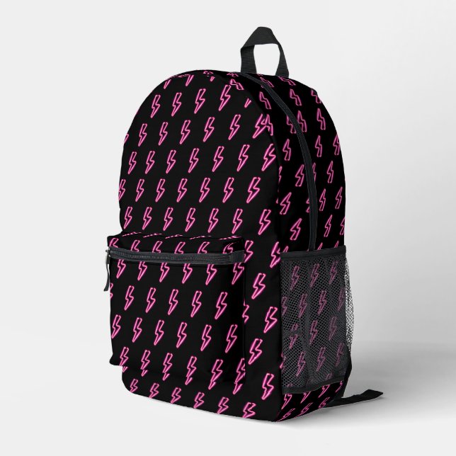 Pink Neon Lightning Bolt Muster Bedruckter Rucksack (Rückseitige Ecke Rechts)