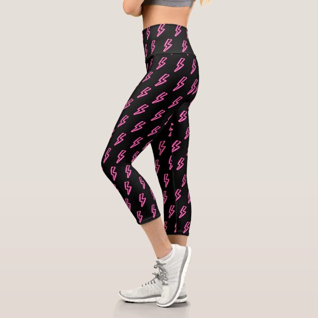 Pink Neon Lightning Bolt Muster Capri Leggings (Links)