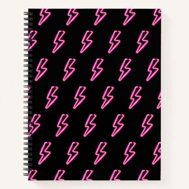 Pink Neon Lightning Bolt Muster Notizbuch (Vorderseite)