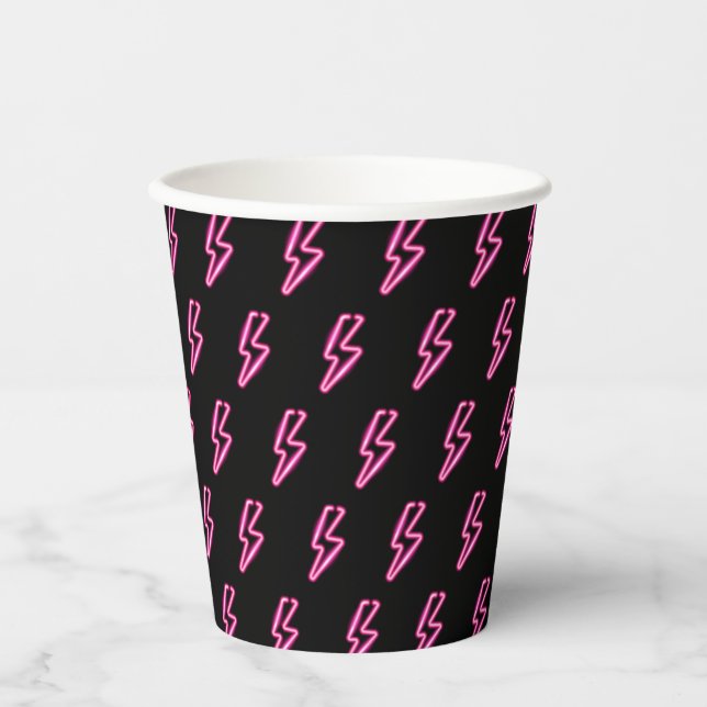 Pink Neon Lightning Bolt Muster Pappbecher (Vorderseite)