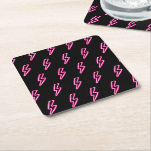 Pink Neon Lightning Bolt Muster Rechteckiger Pappuntersetzer