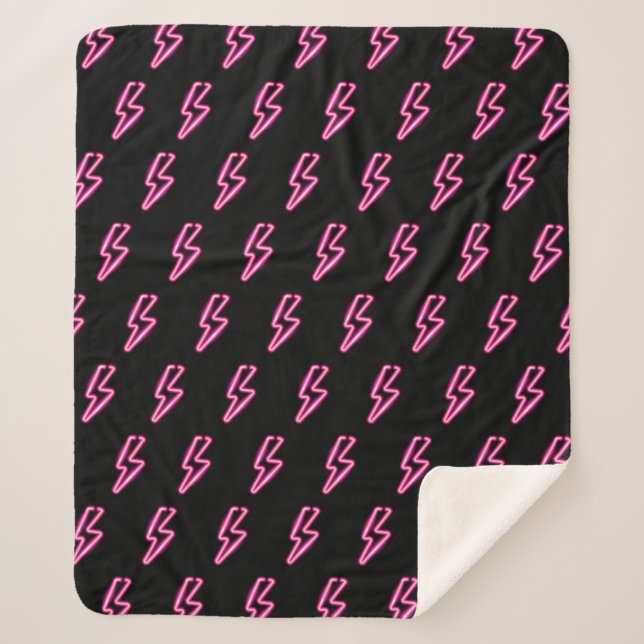 Pink Neon Lightning Bolt Muster Sherpadecke (Vorderseite)