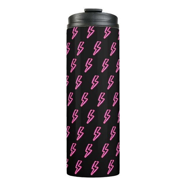Pink Neon Lightning Bolt Muster Thermosbecher (Vorderseite)