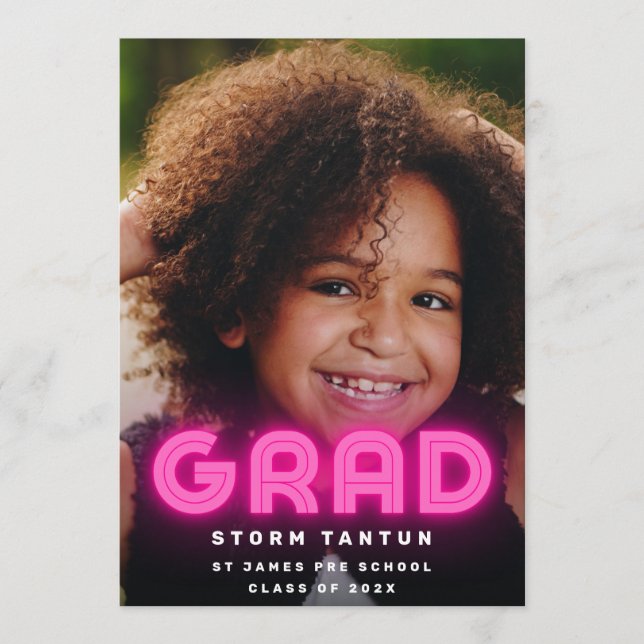 PINK NEON LIGHTS GRAD Foto School Ankündigung (Vorderseite)