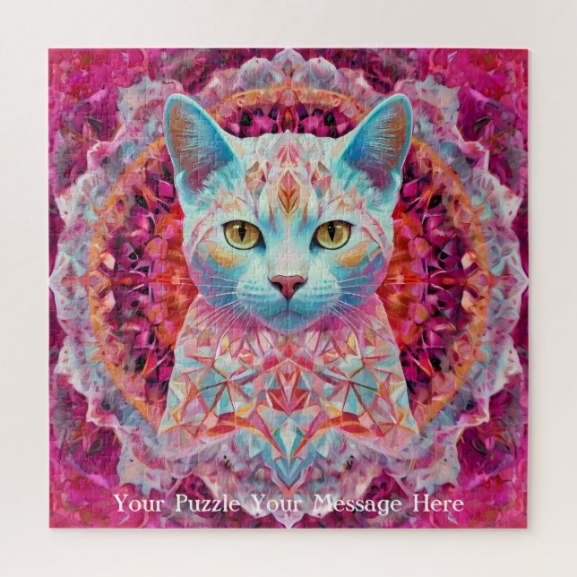 Pink Neon Mandala Cat Puzzle (Vertikal)
