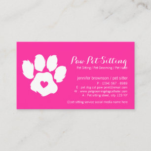 Pink Neon Pet Sitter Social Media Dog Paw Visitenkarte