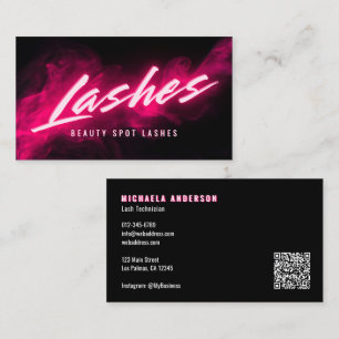 Pink Neon & Smoke Lash Tech QR-Code & Social-Media Visitenkarte
