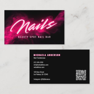 Pink Neon & Smoke Nagelstudio QR-Code & Soziale Me Visitenkarte