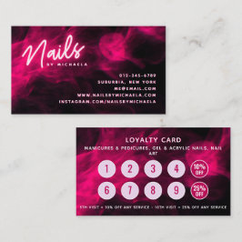 Pink Neon & Smoke Nail Salon Loyalty Card Visitenkarte
