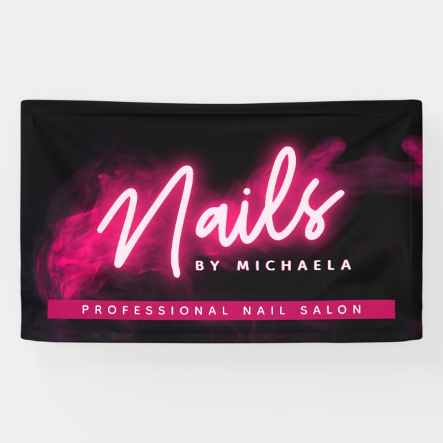 Pink Neon & Smoke Nail Salon/Techniker Banner (Horizontal)