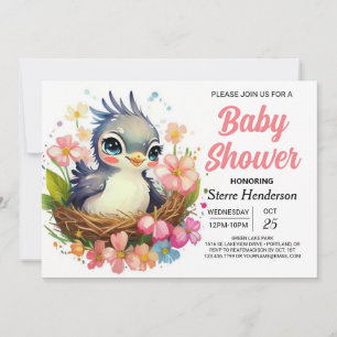 Pink Nest Elegant Bird Baby Dusche Einladung