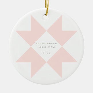 Pink Neutral Strip Quilt Star mein erstes Weihnach Keramik Ornament