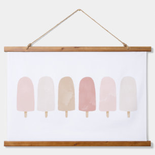 Pink Neutral Watercolor Popsicle Girls Room Wandteppich Mit Holzrahmen