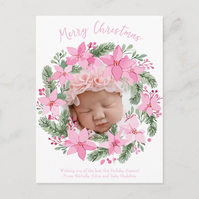 Pink New Baby Foto Weihnachtskarte Giro del Malcan Postkarte (Vorderseite)