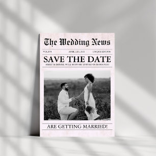 Pink Newspaper Moderne Hochzeit des Fotos Save The Date