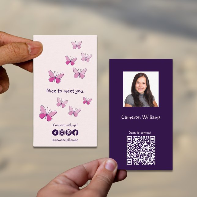 Pink Nice zu erfüllen QR-Code Social Butterfly Visitenkarte (Pink Nice To Meet You QR Code Social Butterfly Business Card)