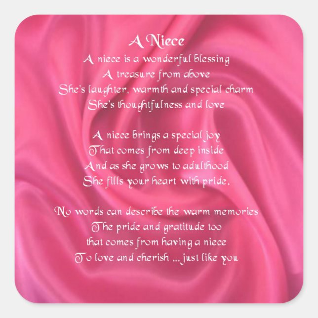 Pink - Niece Gedicht Quadratischer Aufkleber (Vorderseite)